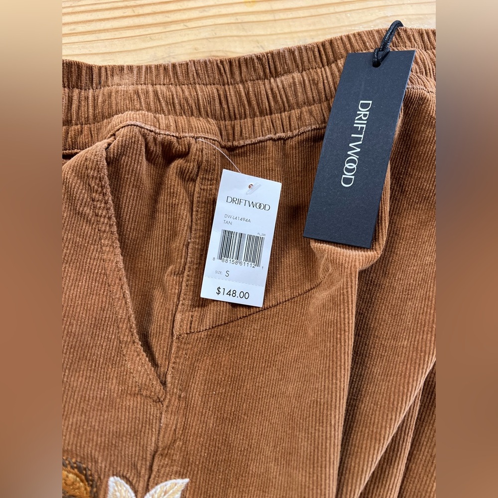 DRIFTWOOD camel / brown Corduroy Jogger Pants with beautiful embroidery on sides - Picture 12 of 13
